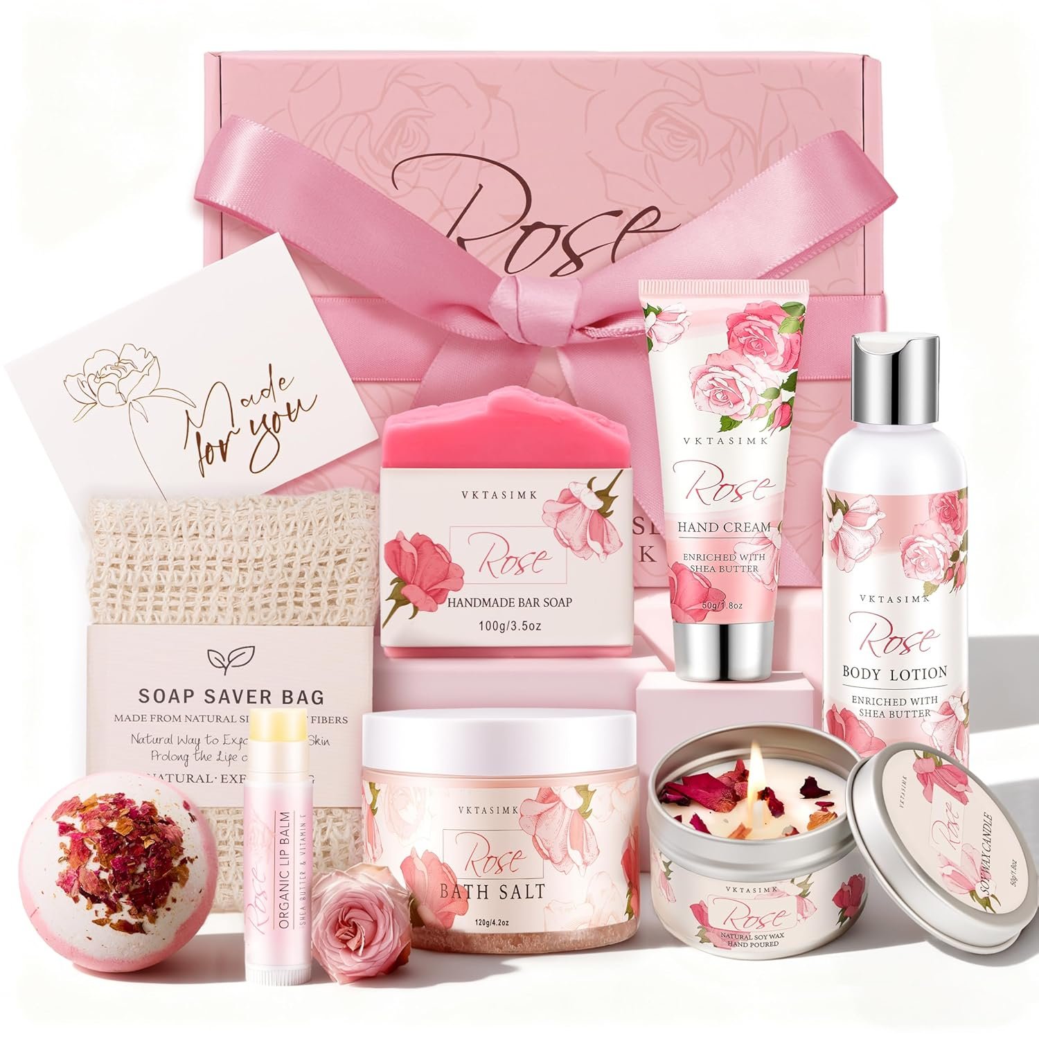 Gifts for Women, Birthday Gifts for Women, Bath and Body Gift Basket Mothers Day Gifts, Rose Home Spa Set Self Care Gift, Thank You for Mom Sister Her Teacher Friends Friendship