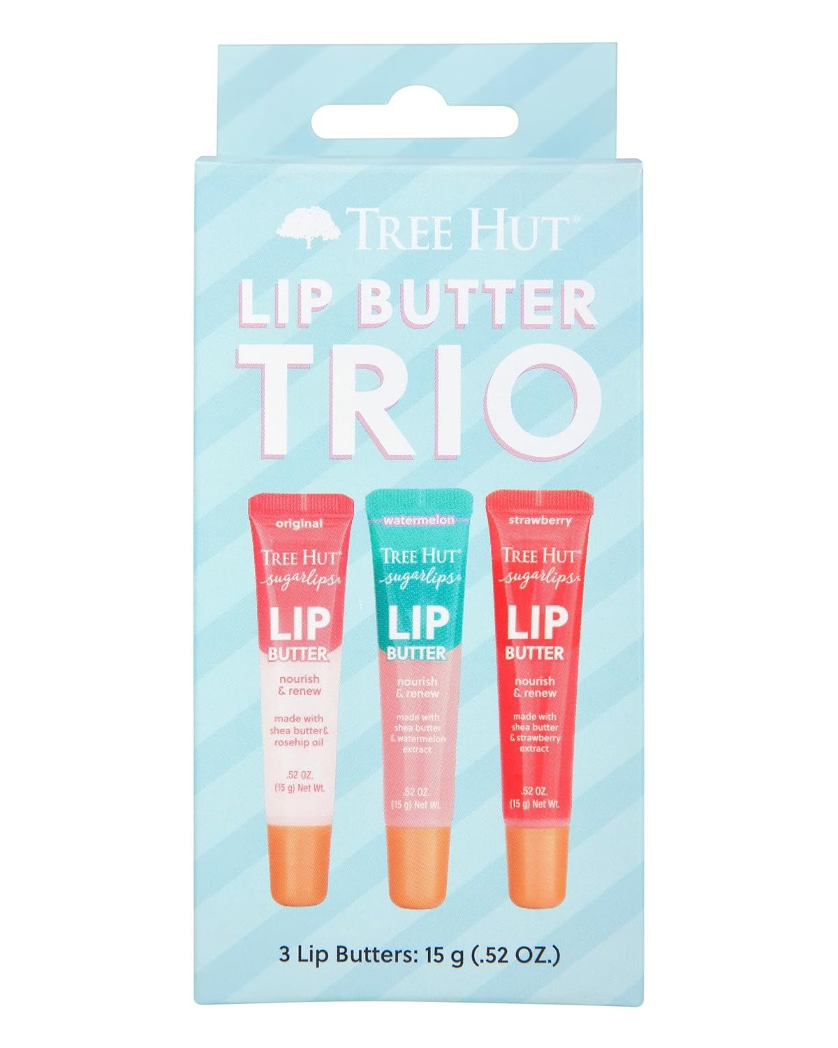 Tree Hut Sugarlips Lip Butter Trio, Original, Watermelon & Strawberry Lip Butters, Hydrating & Moisturizing Lip Care Set, Smooth & Nourish Lips, Perfect Holiday Gift & Stocking Stuffer, 0.52 fl oz